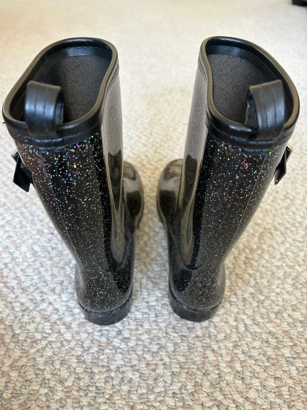 Capelli Black Glitter Rain Boots! Multi-Color Glitter. Size 11.